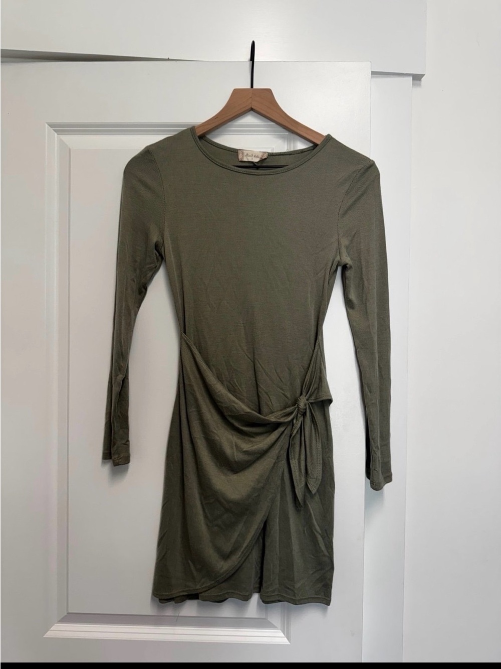 Altar’d State Long Sleeve Olive Green Knot-Waist Dress